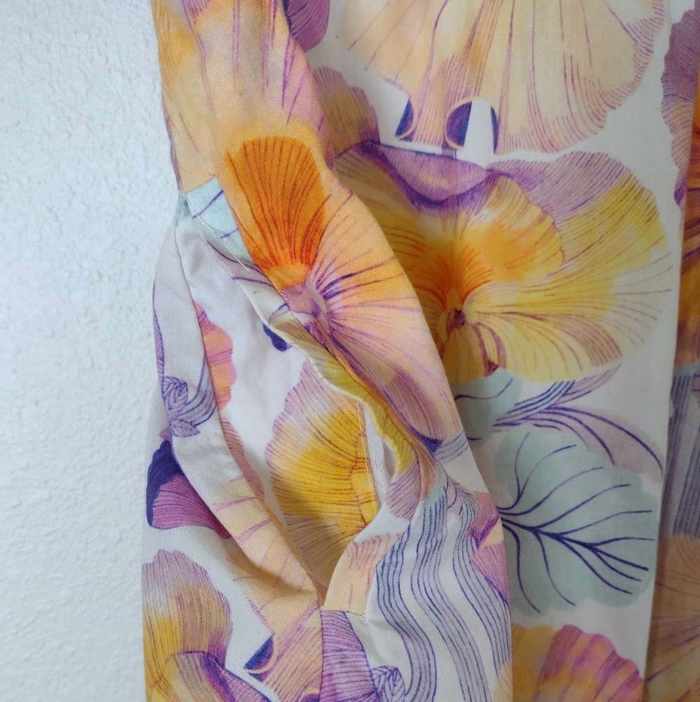 Anthropologie Cecilia Pettersson Floral Tie Front Cotton Sleeveless Midi Dress - Picture 9 of 16